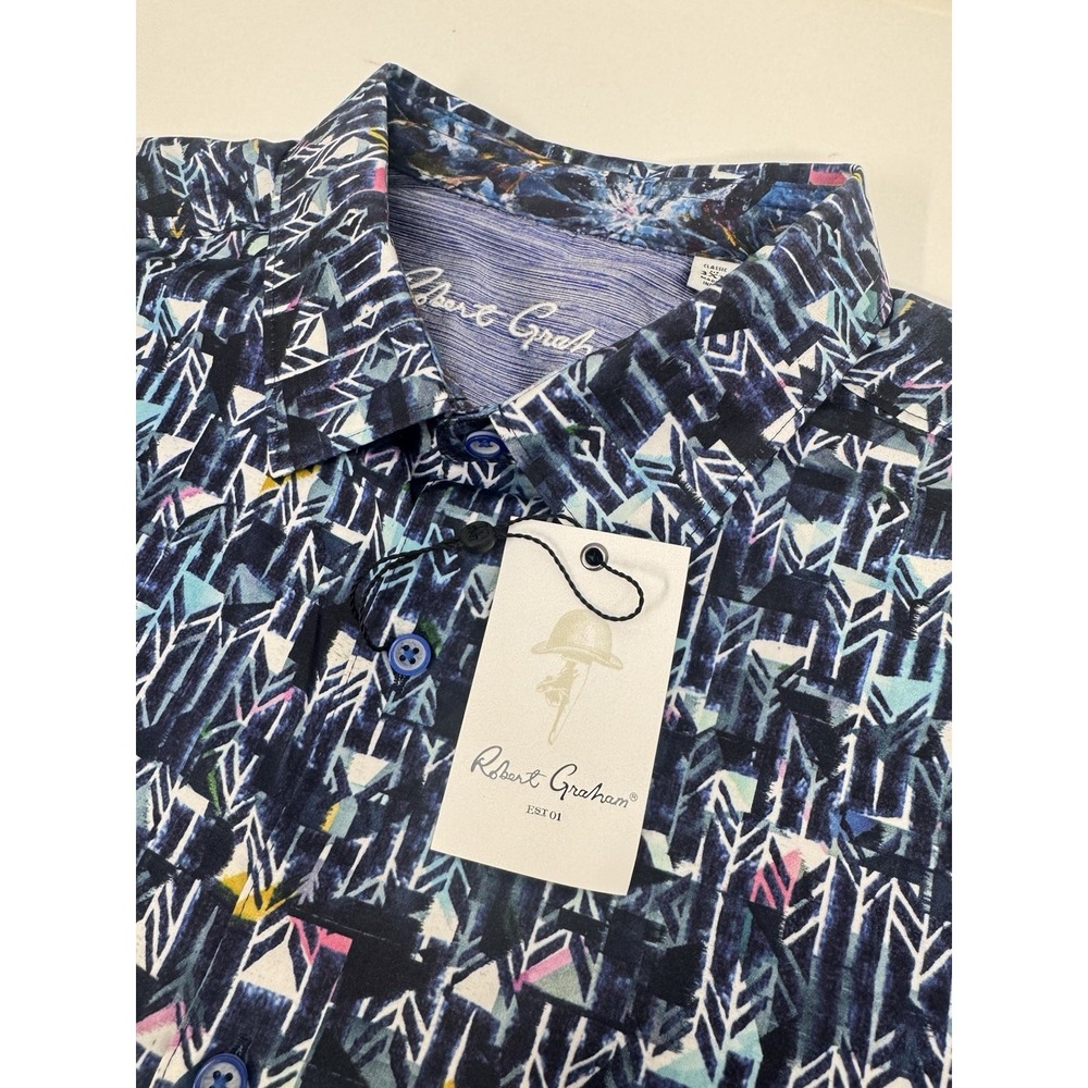 NWT Robert Graham Bates L/S Button Down Shirt Blue Geometric Flip Cuff 3XL $198
